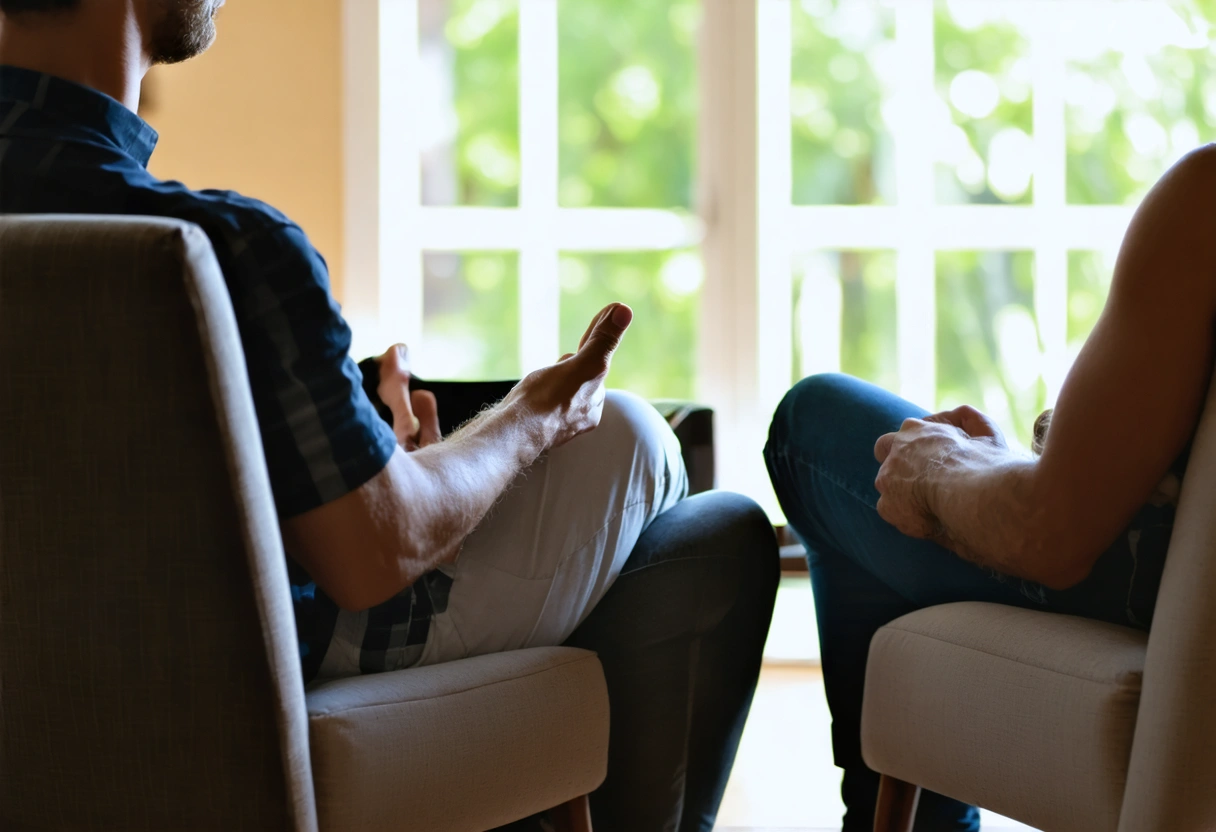 Two people shaking hands across a table, both appearing relaxed and engaged in discussion