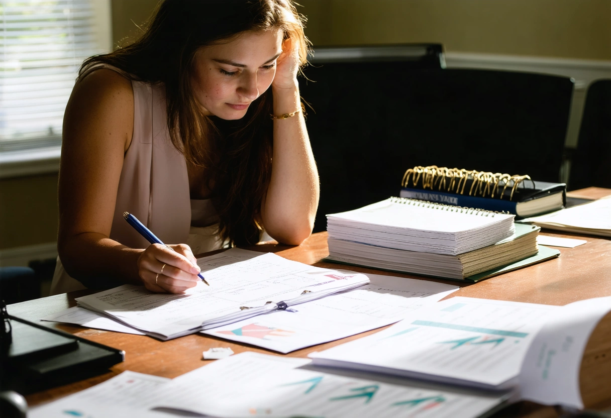 Close-up of hands signing a legal document with a pen, papers neatly arranged on the table